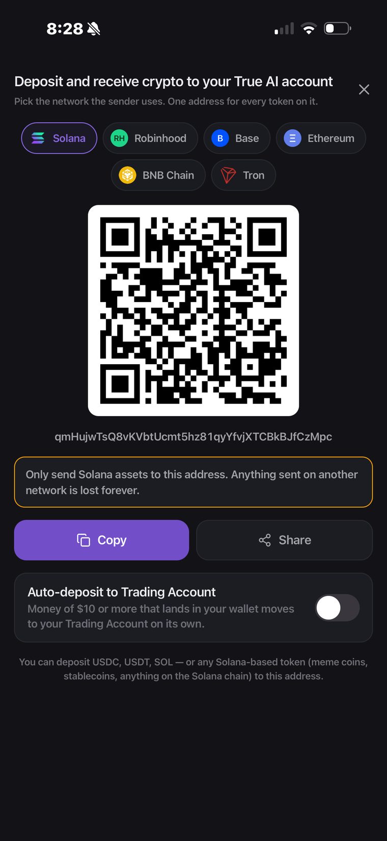 Deposit screen